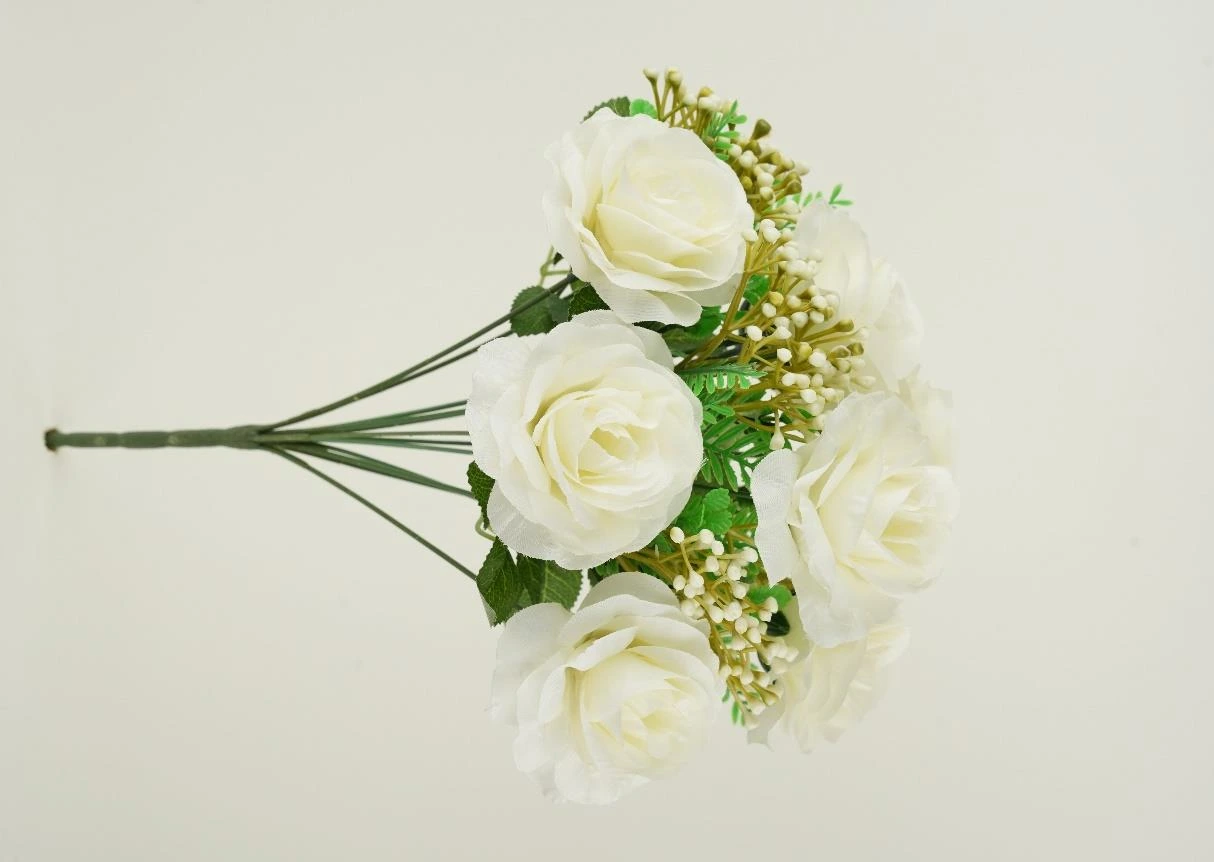 Open Rose With Mix Leaves Bunch x12